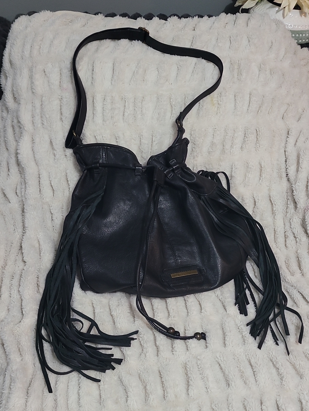 Andrea Jovine Large Black Leather Fringe Shoulder Bag